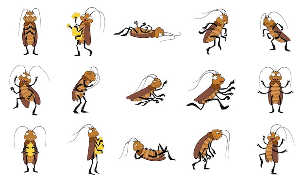 Vector cockroach icons set cartoon vector roach beetle