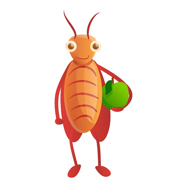 Vector cockroach with green apple icon cartoon of cockroach with green apple vector icon for web design isolated on white background