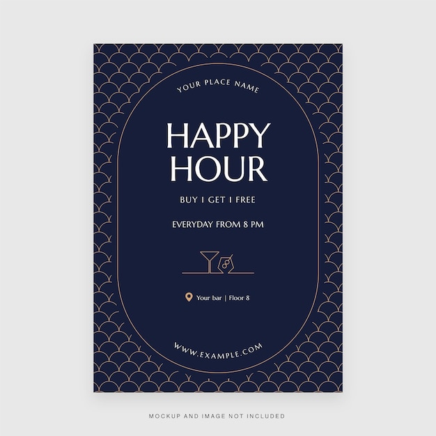 Коктейль-бар happy hour night flyer шаблон в векторе