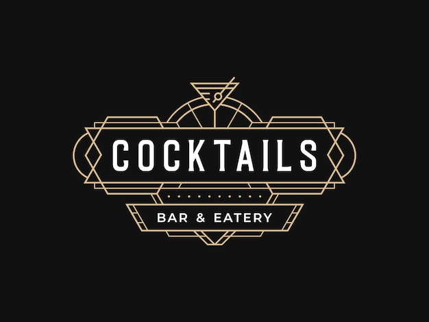 Vector cocktail bar lounge pub restaurant logo design with vintage art deco style