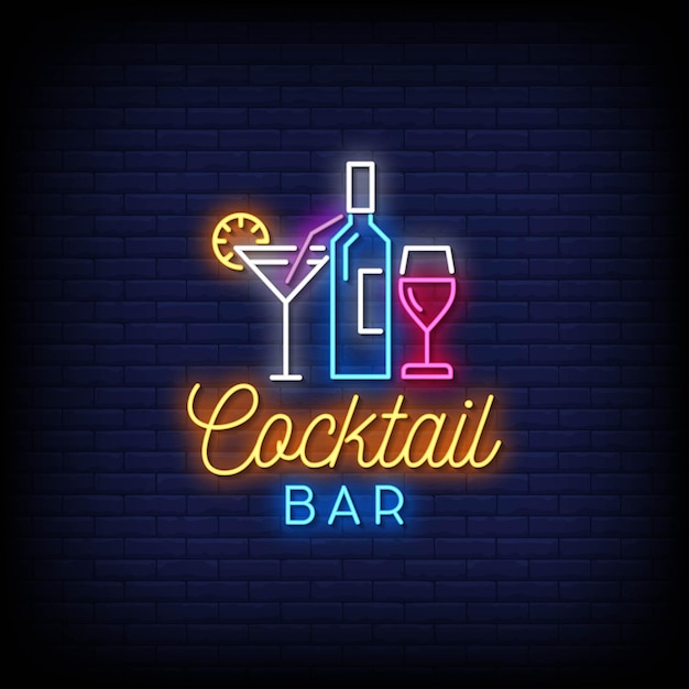 Testo di stile delle insegne al neon del cocktail bar