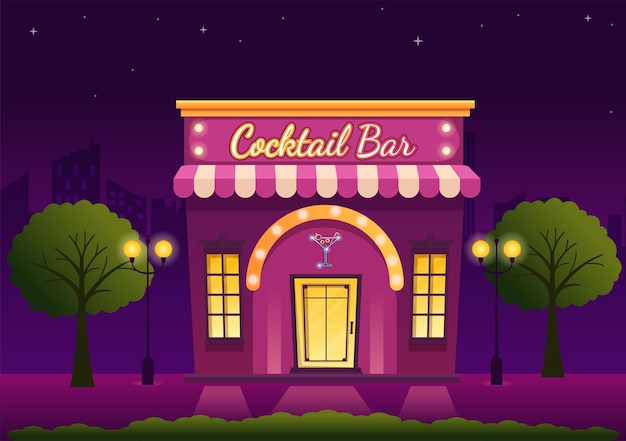 Cocktail bar o discoteca con succhi di frutta alcolici, bevande o cocktail illustrazione