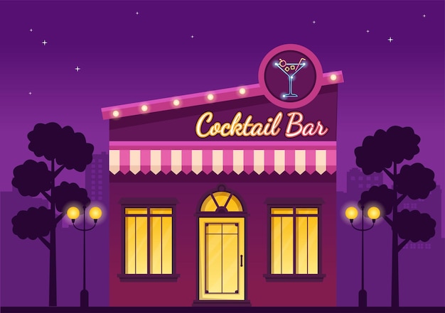 Cocktail bar or nightclub with alcoholic fruit juice drinks or cocktails illustration