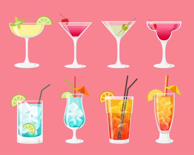 Cocktail collection cocktails for menu alcohol cocktails and drinks Vector