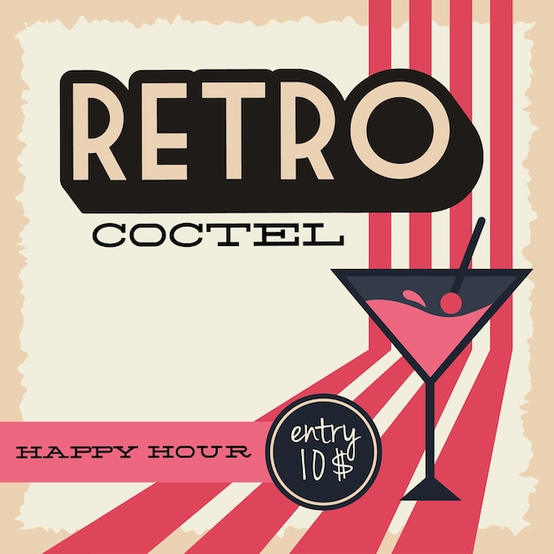 Cocktail cup drankje in poster retro stijl vector illustratie ontwerp