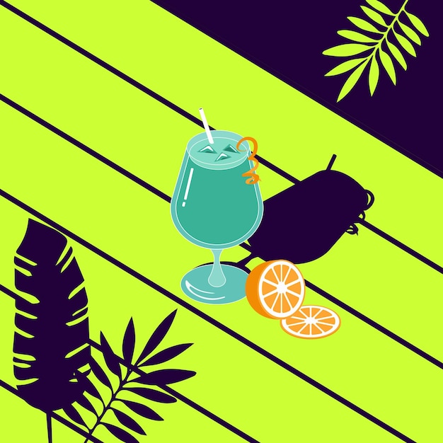 Cocktail Cup with Orange Slice Vector