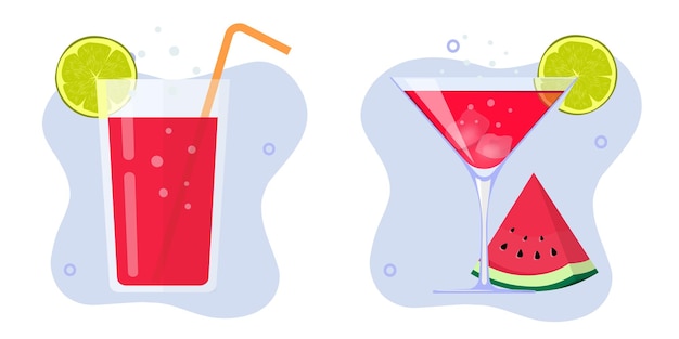 Vettore cocktail drink bicchieri set di icone immagine grafica clipart rosso tropicale succo dolce bevanda alla fragola