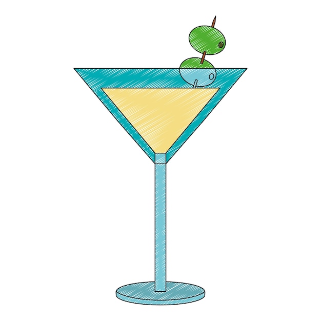 Cocktail drink with olive fruit isolated icon