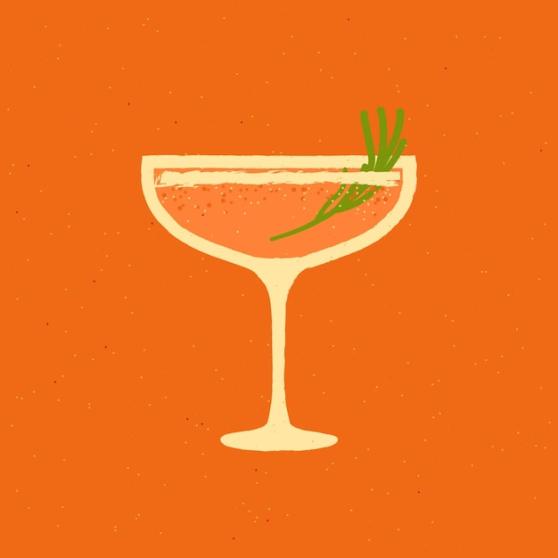 Cocktail drinken glas met dragon Platte vectorillustratie met textuur