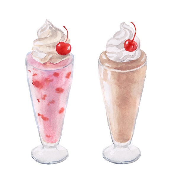 cocktail , drinks, watercolor illustration, milkshake, smoothie, shake