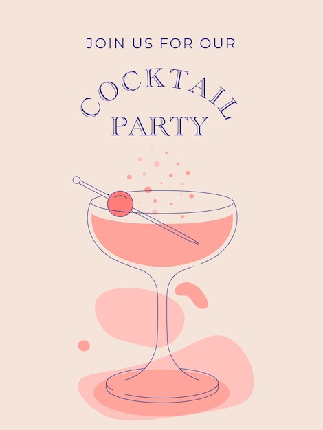 Cocktail glass icon invitation illustration flat minimalistic design Invitation for cocktail party