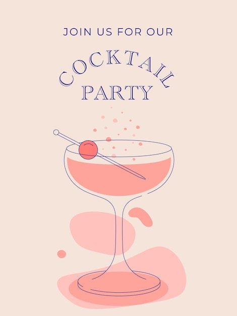 Коктейльный бокал значок приглашения иллюстрация плоский минималистичный дизайн приглашение на коктейльную вечеринку
