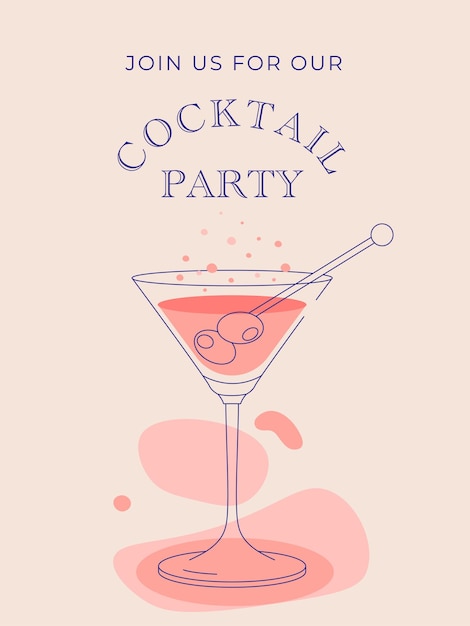 Cocktail glass icon invitation illustration flat minimalistic design