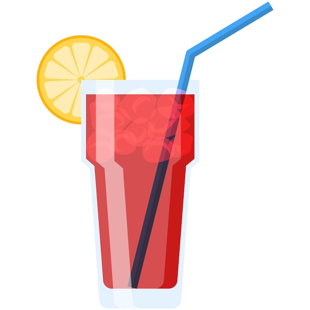 Cocktail in glass with straw ice and lemon decoration vector