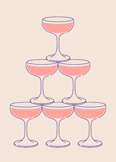 Cocktail glasses pyramid Sparkling wine cocktail tower postcard for web and print