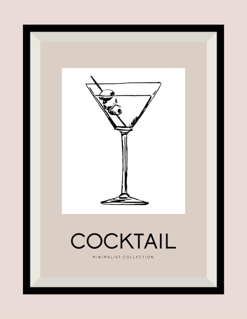 Cocktail hand getekende illustratie in een posterframe voor kunstgalerie aan de muur