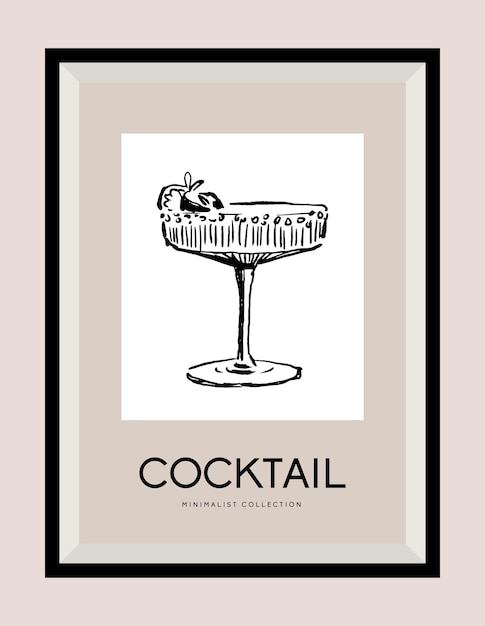 Cocktail hand getekende illustratie in een posterframe voor kunstgalerie aan de muur