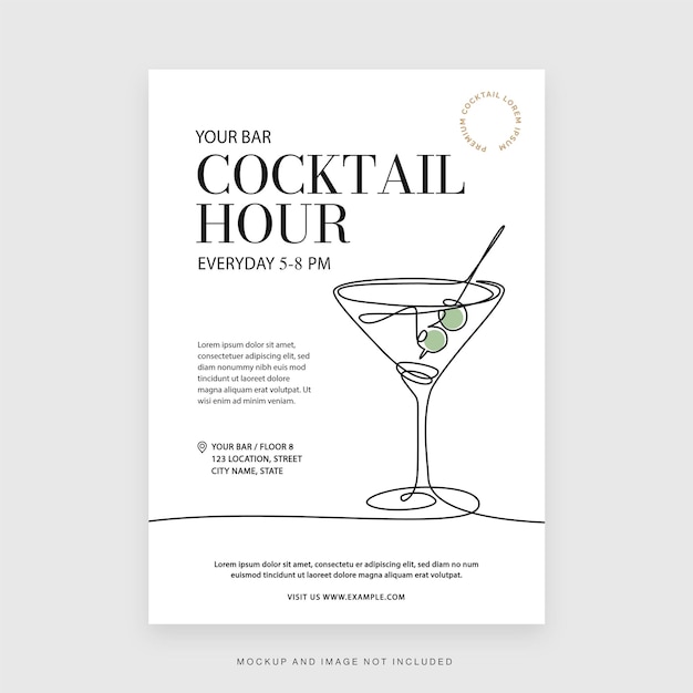 Cocktail Hour Night Bar Flyer-sjabloon in Vector