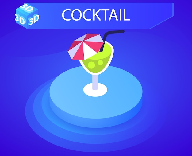 Cocktail isometrisch ontwerppictogram vector web illustratie 3d kleurrijk concept