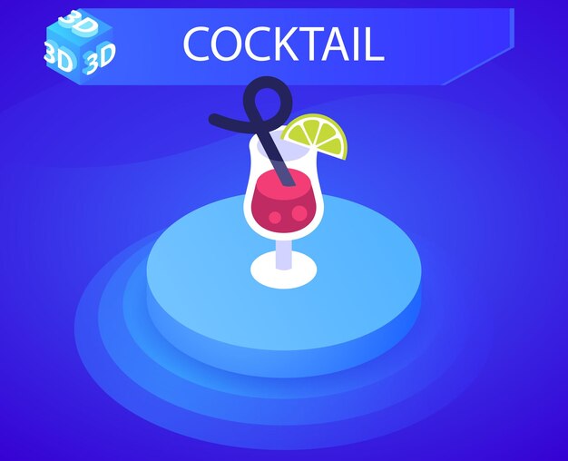 Cocktail isometrisch ontwerppictogram vector web illustratie 3d kleurrijk concept