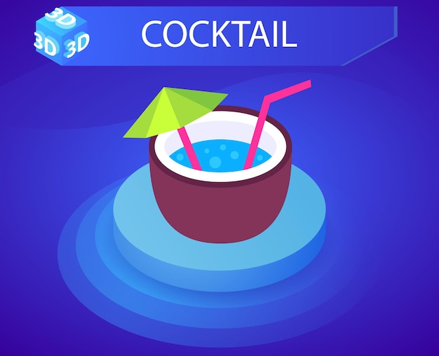 Cocktail isometrisch ontwerppictogram Vector web illustratie 3d kleurrijk concept