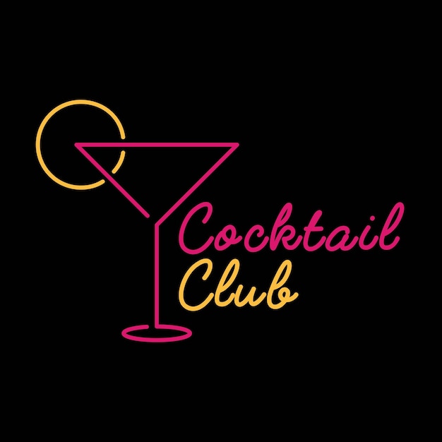 Cocktail logo vector sjabloon met neon styleai