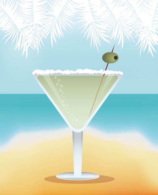 Vector cocktail martini yellow background