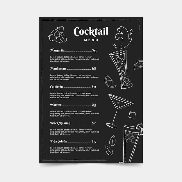 Vector cocktail menu hand drawn style