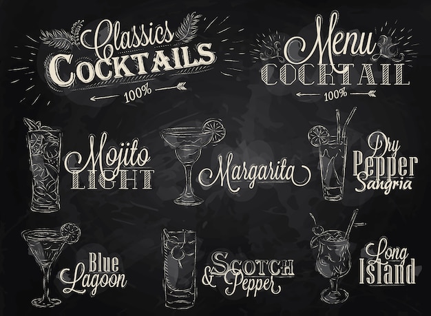 Vector cocktail menu krijt