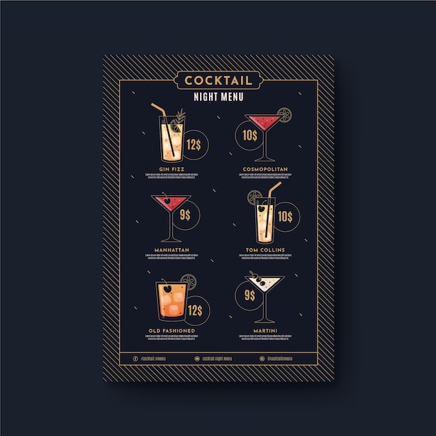 Modello di menu cocktail