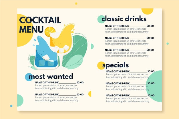 Vector cocktail menu template