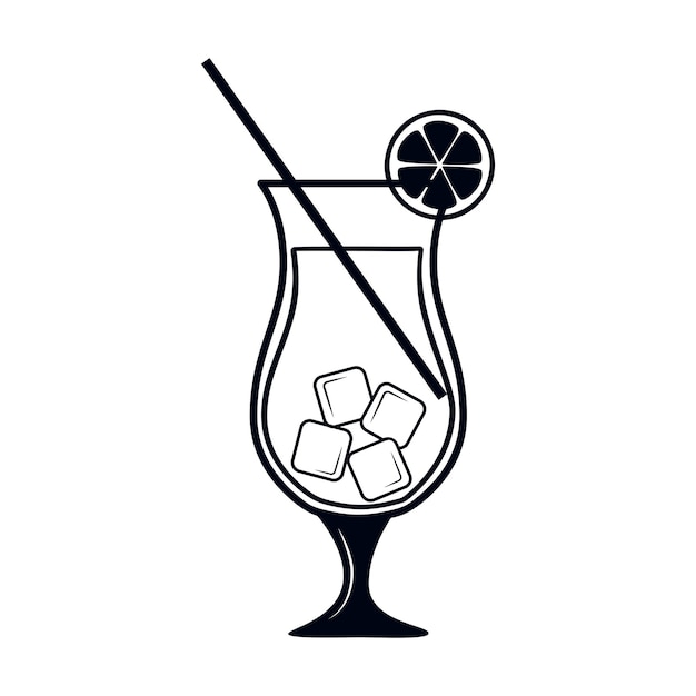 Cocktail met ijs in klassiek glas Zwart-wit vector pictogram geïsoleerd op een witte achtergrond Glyph is het symbool van een alcoholische drank