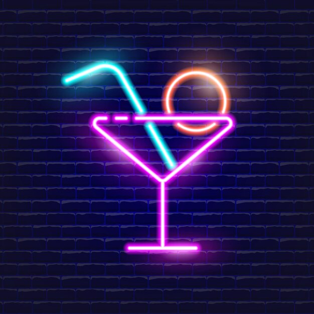 Неоновая иконка коктейля Светящийся векторный значок иллюстрации для мобильного веба и дизайна меню Концепция напитка