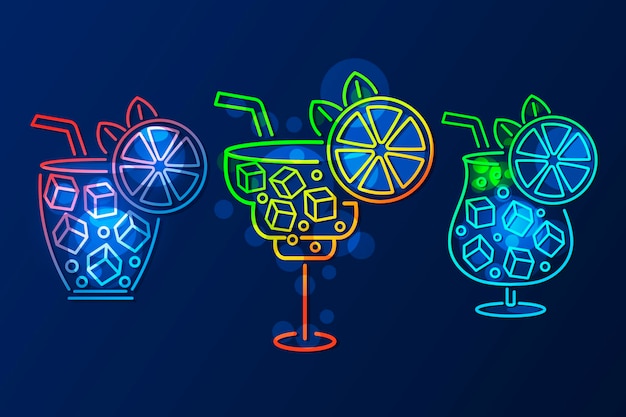 Vettore insegna al neon da cocktail, insegna luminosa, striscione luminoso. emblema del logo del cocktail