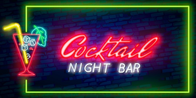 Vector cocktail neon sign of night club