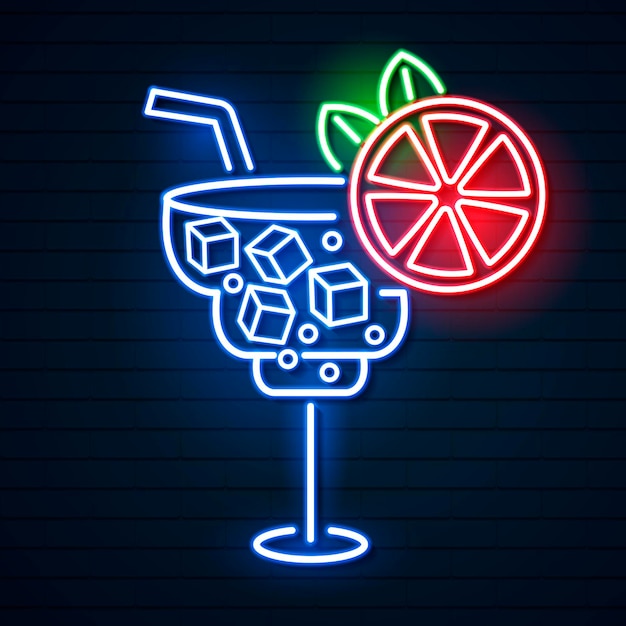 Cocktail neon teken, helder uithangbord, lichte banner. Cocktail logo embleem