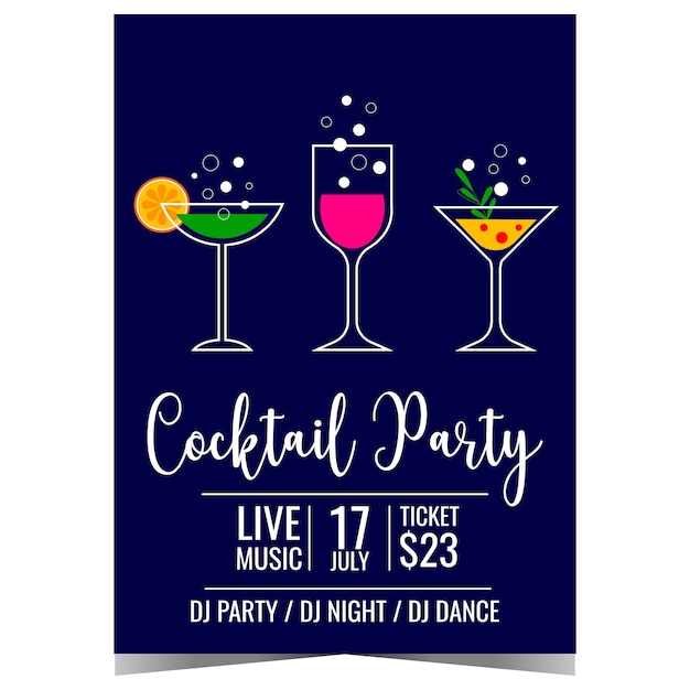 Vector cocktail party banner or poster template for networking or business reception with aperitif