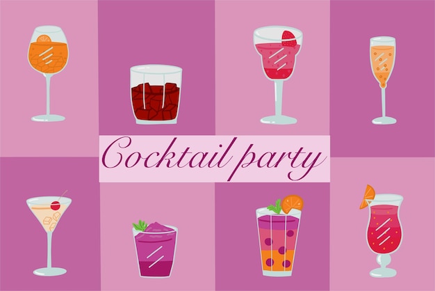 Vector cocktail party set modern background