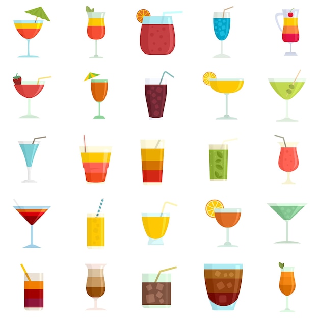 Cocktail pictogrammen instellen. platte set van cocktail vector iconen geïsoleerd op een witte achtergrond