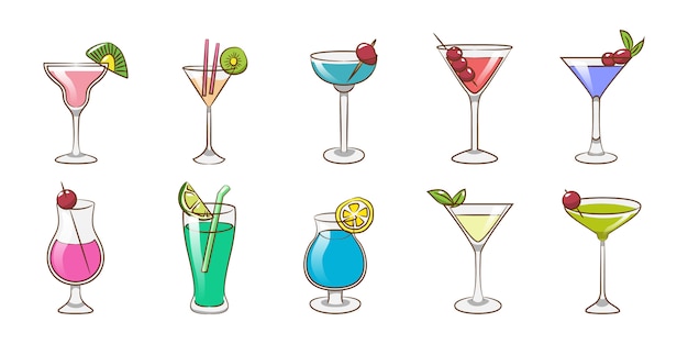 Vettore progettazione grafica di clipart della raccolta stabilita del cocktail