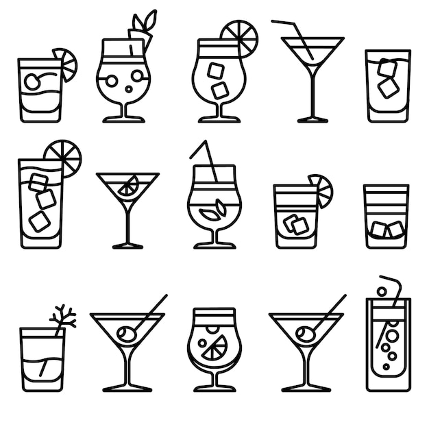 Vector cocktail thin line icons