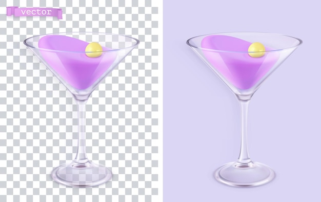 Cocktail in a transparent glass 3d set