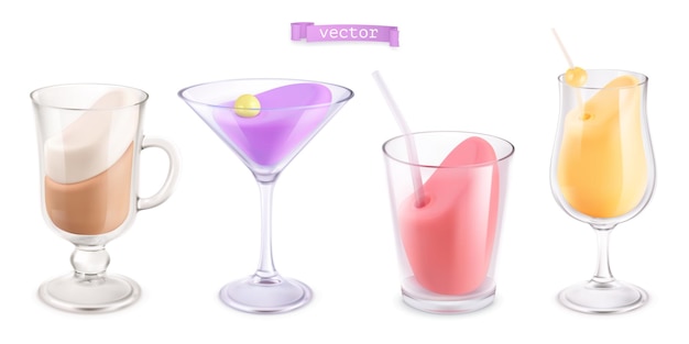 Vector cocktail in a transparent glass 3d set