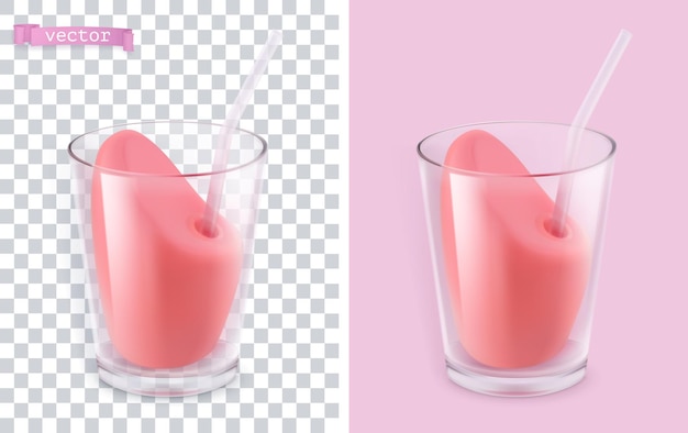 Cocktail in a transparent glass 3d set