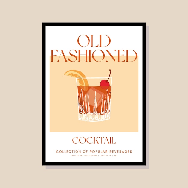 cocktail vector illustration in a poster frame for modern art gallery