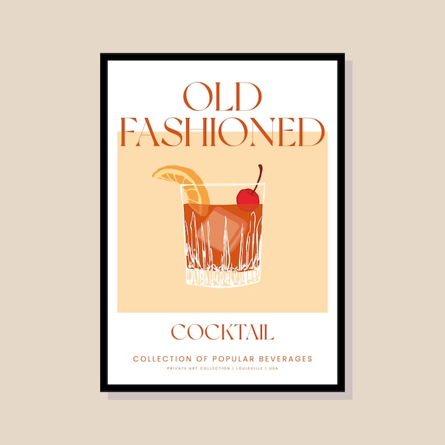 Cocktail vector illustration in a poster frame for modern art gallery