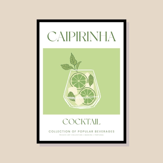 Illustrazione vettoriale di cocktail in una cornice di poster per la galleria d'arte moderna