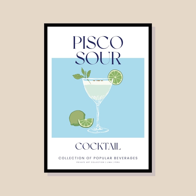 Vettore illustrazione vettoriale di cocktail in una cornice di poster per la galleria d'arte moderna