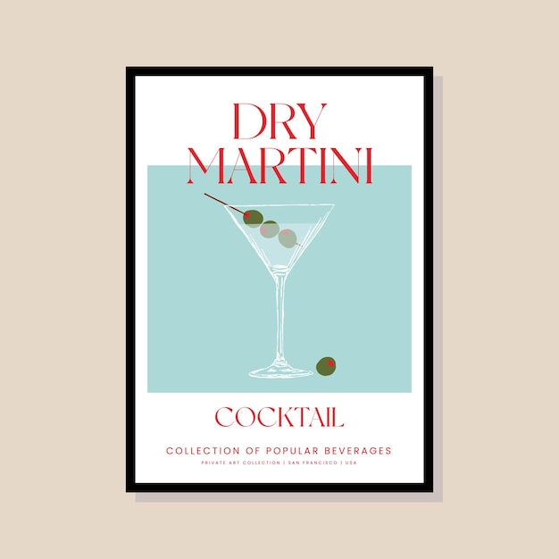 Illustrazione vettoriale di cocktail in una cornice di poster per la galleria d'arte moderna