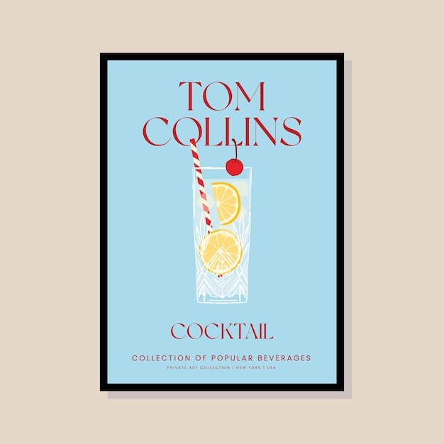 Cocktail vector illustration in a poster frame for modern art gallery